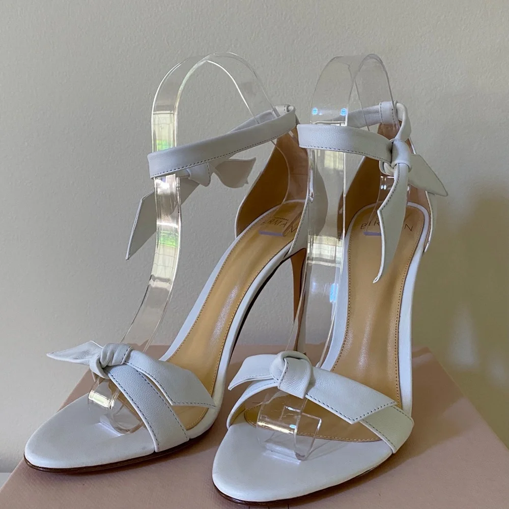 Alexandre Birman White Leather Clarita 100 Sandals New In Box  US8 / IT38